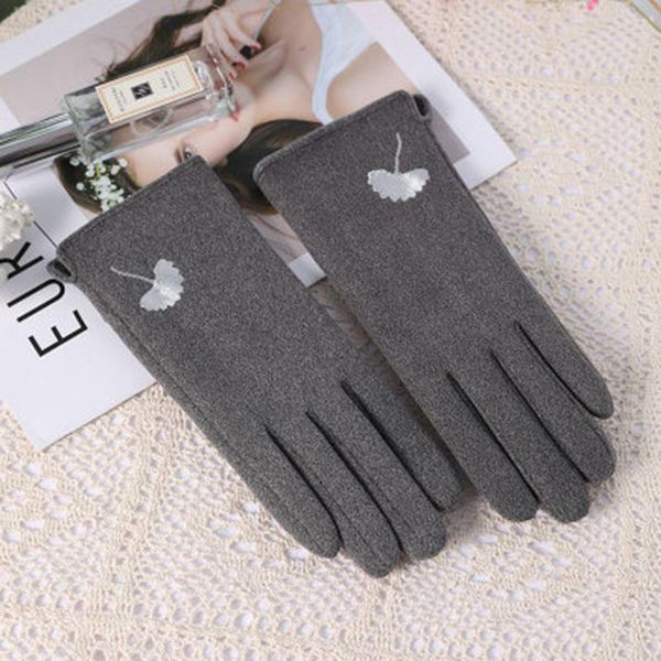 

female winter cashmere cycling warm gloves women plus velvet thick windproof flower embroidery touch screen driving mittens l1, Blue;gray