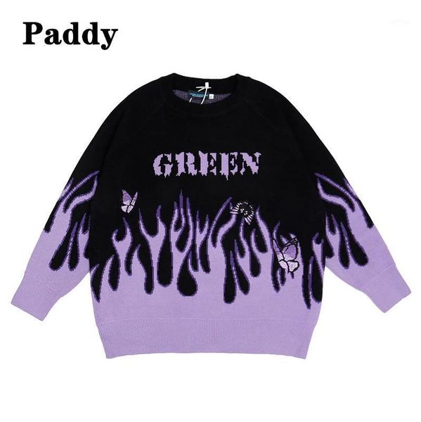 

high street flame butterfly overszie sweater men's fashion loose hip-hop high-quality personality sweater men and women1, White;black