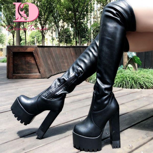 

doratasia new fashion ladies thick high heels over the knee boots high platform thigh boots women party shoes woman, Black