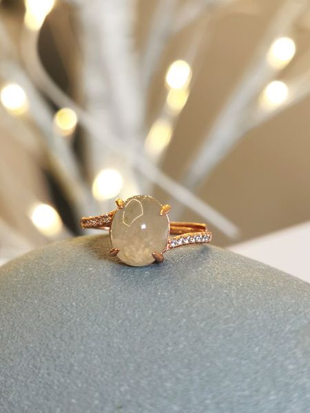 

silver plated with rose gold zircon jade egg face ring, Golden;silver