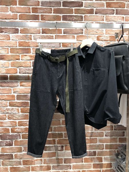 

new men's autumn and winter three-dimensional cutting dark jeans youth korean slim leggings simple fashion, Black