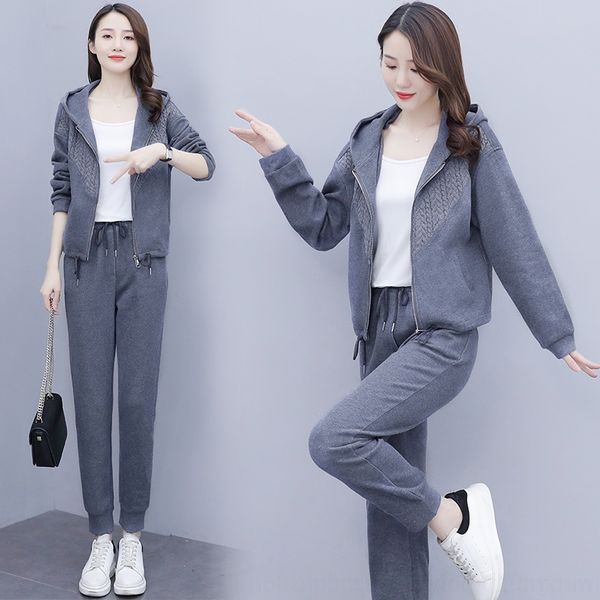 

wxprw leisure sports leisure women's spring 2020 suit women's and autumn new large foreign fashion temperament sports styletwo pie, Gray