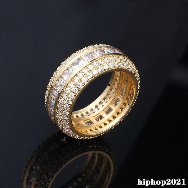 

new fashion square cz five row iced out diamond ring full of cz stone mens rings hip hop jewelry, Silver