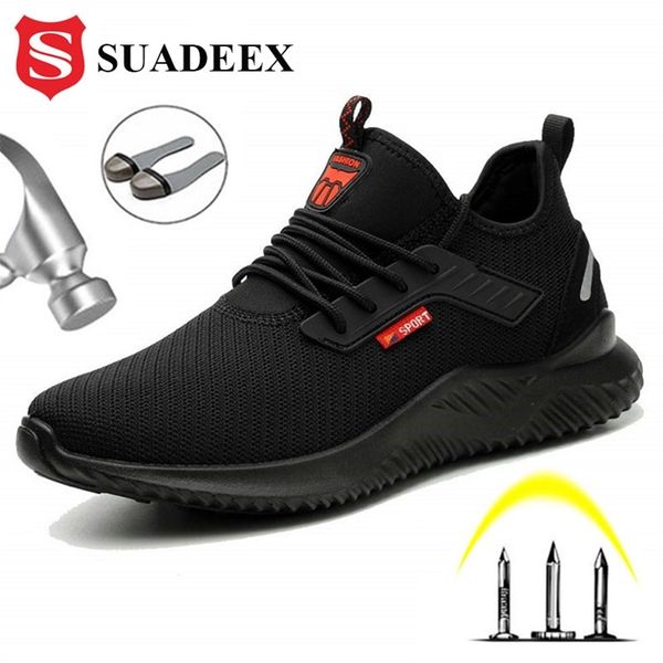 

suadeex anti-smashing steel toe shoes puncture proof men indestructible safety boots breathable work sneakers y200915, Black;brown