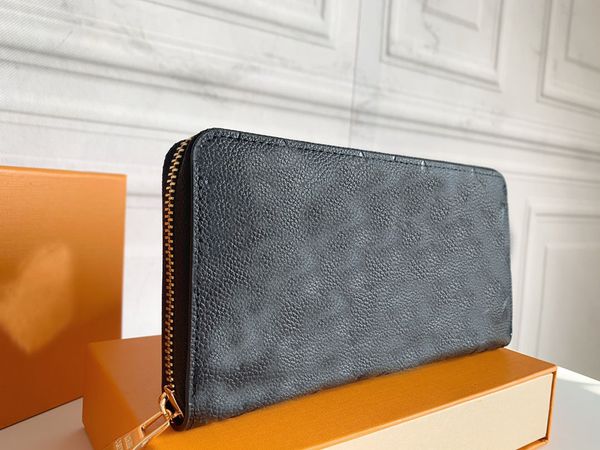 

women clutch wallet leather wallets single zipper ladies long classic embossed purse with orange box, Red;black