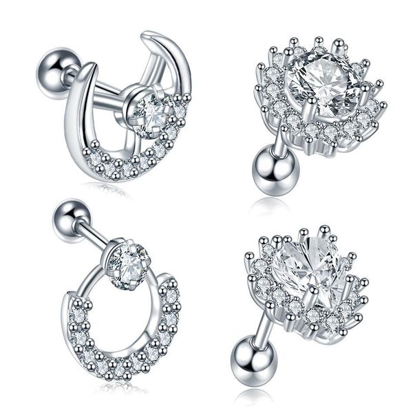 

1pc steel lip stud ring cz gem ear tragus cartilage piercing oreja ear stud helix moon heart earrings piercing girl q sqctsx, Silver