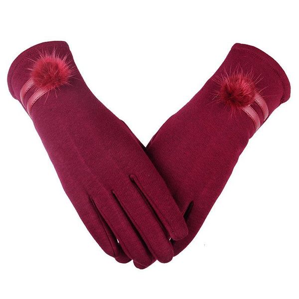 

fall/winter women' new style non-inverted fluffy ball gloves touch screen gloves outdoor riding warm, Blue;gray