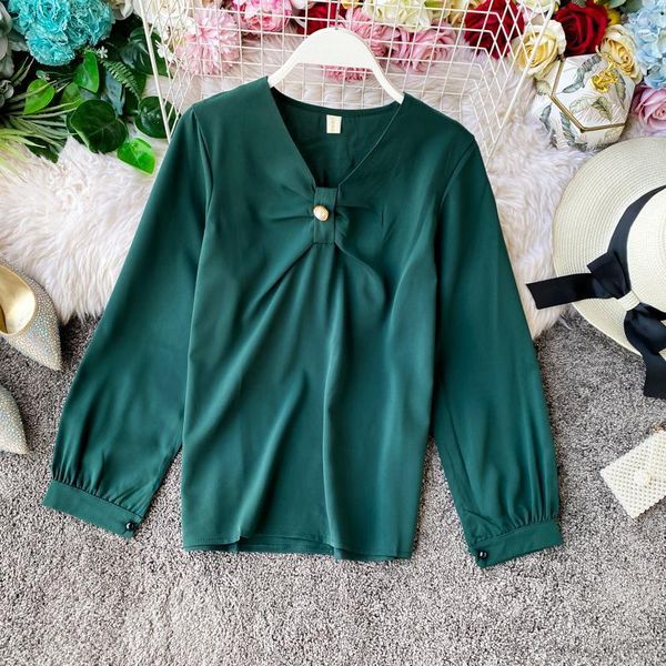 

women's polos tshirt for woman long sleeve solid loose chiffon 2021 spring fashion ladies causal wild joker blouse korean1, White
