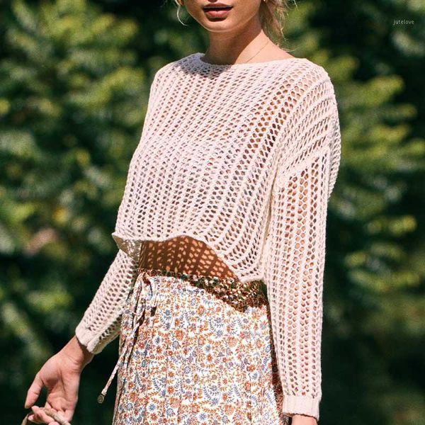 

rowling knitted cover-ups for bikini hollow out boho beach cover-ups cropped 2020 new tunic blouse pullovers women1, White