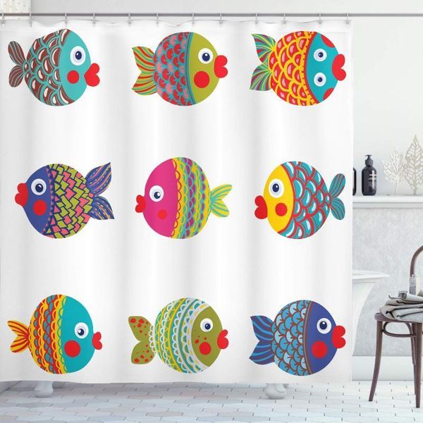 

ethnic shower curtain boho featured ornate fishes gills under the sea childish kids nursery theme bathroom decor1