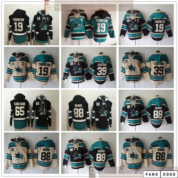 

san jose sharks hockey hoodie jerseys 19 joe thornton 39 logan couture 65 erik karlsson 88 brent burns black blue beige hoodies jersey, Blue;black