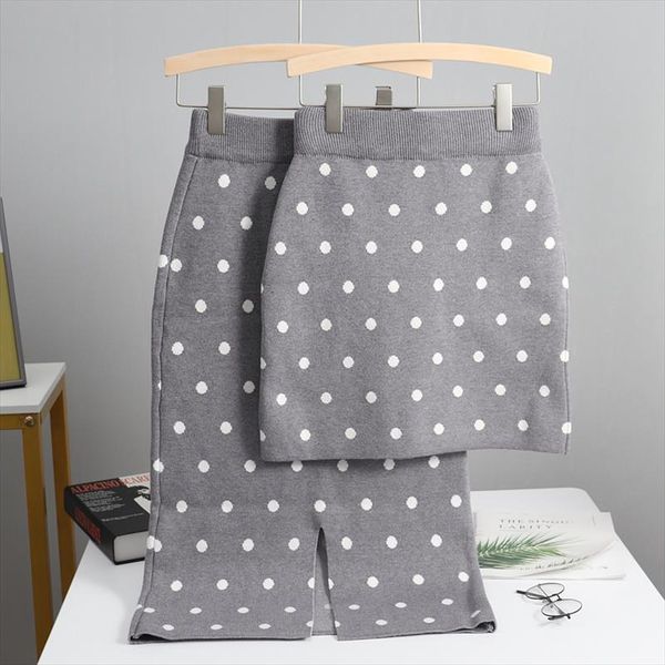 

толстые осень зима женщины юбки высокой упругости polk dot длинные трикотажные свитера юбка теплая женский черный карандаш юбка, Black