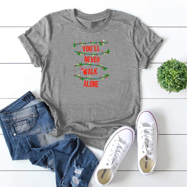 

lh20215 pure cotton short-sleeved t-shirt women 2021 summer new style christmas you ll never walk lantern printing leisure, White