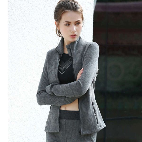 

same autumn winter yoga running a b c d fitness quick drying zipper cardigan jacket female, Gray