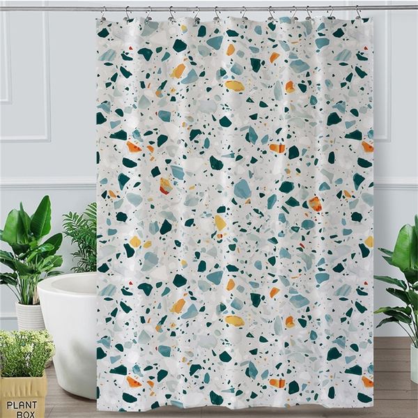 BlessLiving QuartzﾠTenda Doccia Bagno Pietre ColorateﾠTenda Bagno Rock TerrazzoﾠMarmo ImpermeabileﾠTenda Bianca Con Ganci 201128