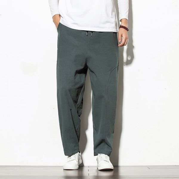 

new men's cotton linen casual 2021 fashion man oversize classic trousers woman clothing male harajuku pants qcnt, Black