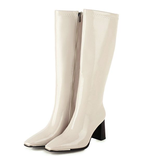 

boots 2021 fashion knee high winter women shoes square toe heel long zipper autumn ladies, Black