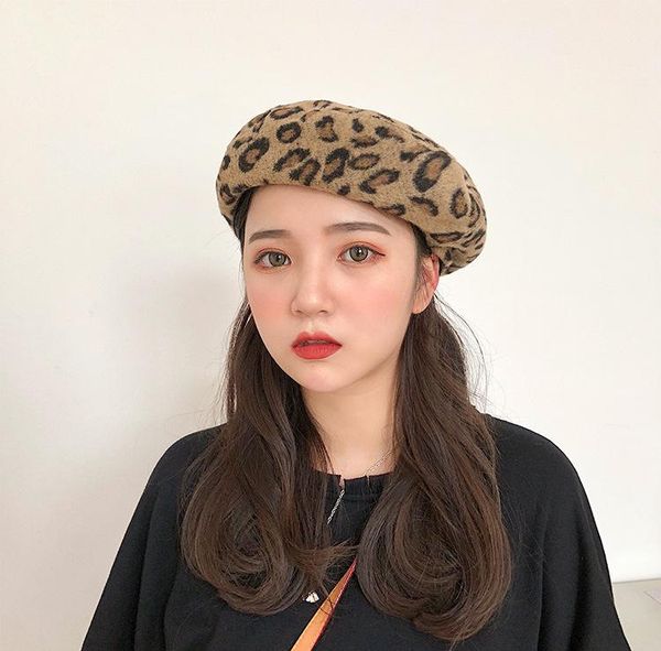 

women retro leopard beret hats fashion autumn winter painter hat simple octagonal bud caps new, Blue;gray