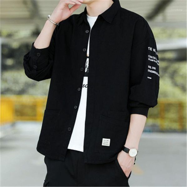 

shirts man long sleeved tooling shirt fashion harbour trend casual collar loose tees clothing designer male single breasted, White;black