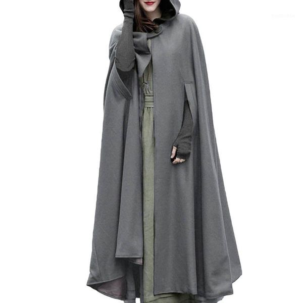 

winter women button open front cardigan overcoat hooded coat oversized retro irregular long poncho cape trench cloak 2018 autumn1, Tan;black