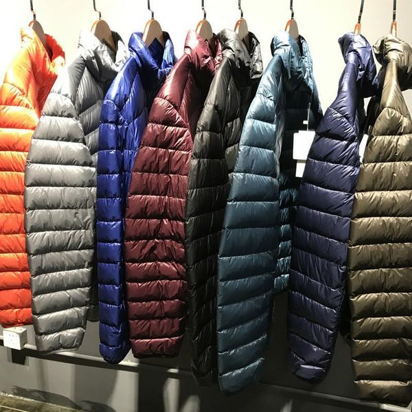 

aiweier]men's down jacket big size winter coats zipper solid thin male ultra light stand collar white duck down jackets for men1, Black