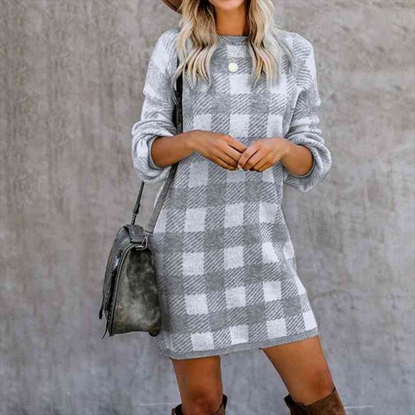 

plaid vintage autumn winter sweater dress casual holiday slim long jumper knitwear checker sweaters woman clothes, White;black