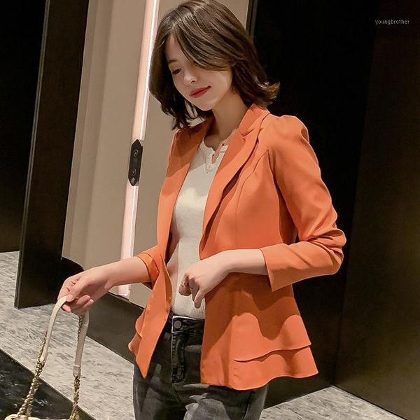 

women's suits & blazers fashion single button long blazer jacket women 2021 autumn slim elegant ruffles overcoat office ladies outwear, White;black