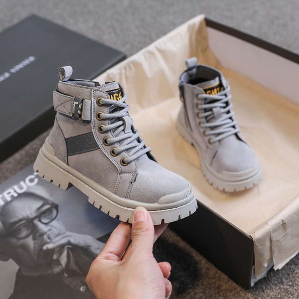 

2020 side autumn new and winter zipper leather soft sol anti slip middle martin boots children's sho, Black;red