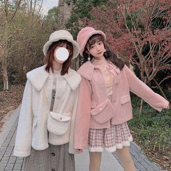 

princess sweet lolita coat bobon21 japanese sweet soft sister cute and adorable coat navy collar plush women c18371, Black