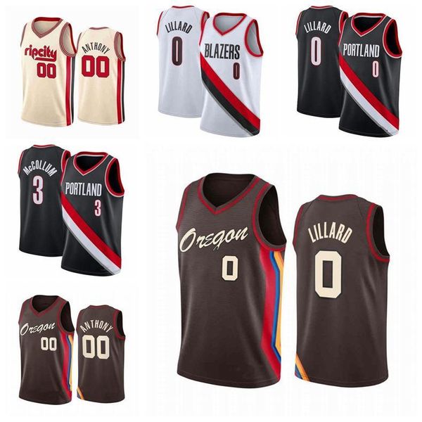 

2021 mens damian 0 lillard carmelo 00 anthony cj 3 mccollum red new edition basketball jerseys, Black;red