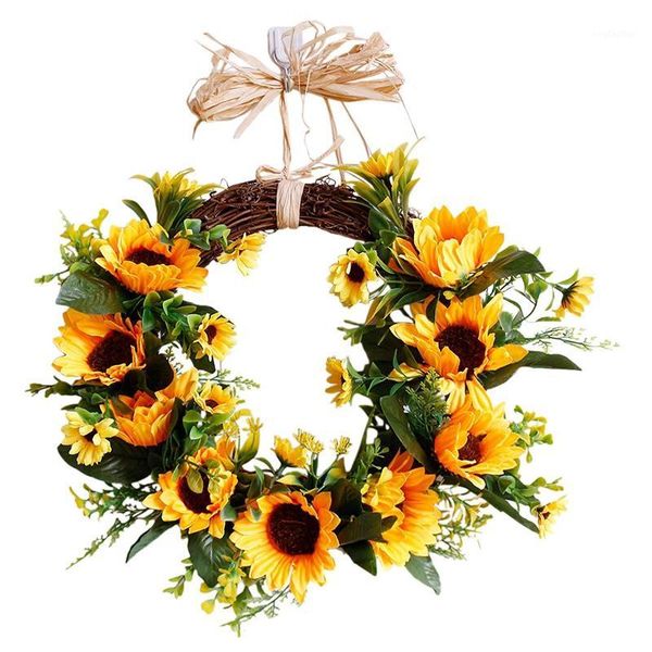 

16 inch sunflower rustic farmhouse decorative artificial flower wreath,faux floral wreath for all seasons indoor outdoor1