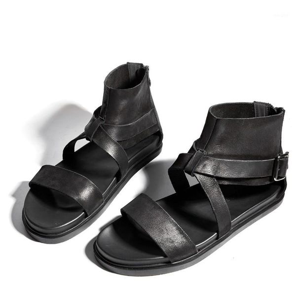 

sandals men british style gladiator genuine leather platform luxury summer beach casual shoes sandalias hombre plus size1, Black