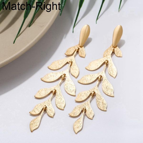 

match-right long dangle gold/silver color earrings for women korean statement dangle leaf drop earrings pendant jewelry sp9311