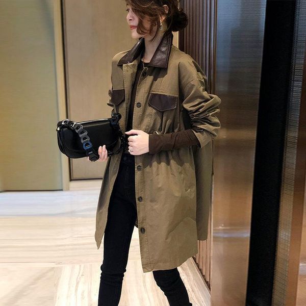 

england coat women's mid-length 2021 autumn and winter new fashion temperament slim stitching windbreaker, Tan;black