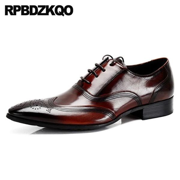 

brand genuine leather men pointed toe dress shoes brush burgundy brogue wedding european wingtip black formal oxfords italian