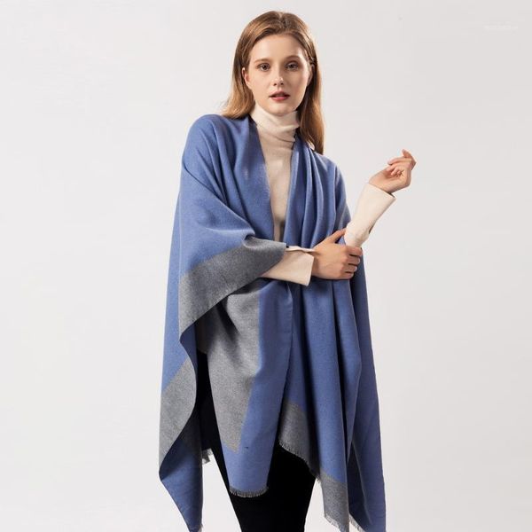 

scarves winter soft coat scarf warm shawl thicken oversized cashmere-like fashion poncho cape womens wrap1, Blue;gray