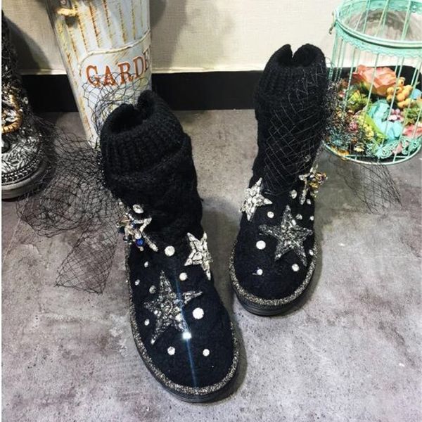 

2020 station heavy industry strass tarp stars lace thick wool snow boots cotton shoes uprz, Black