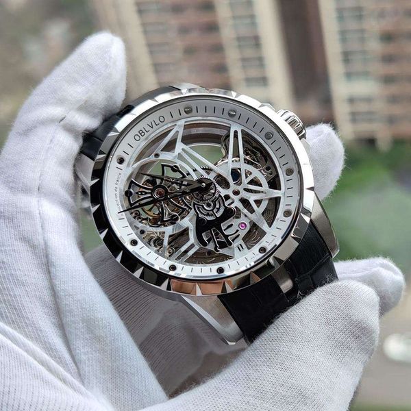

oblo luxury men's watch, open dign, ball with exposed mechanism, calf strap, automatic movement, waterproof, rm-1jk
