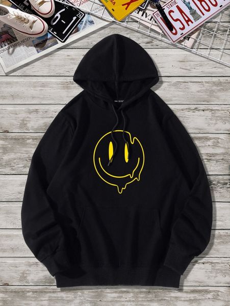 

men cartoon graphic drawstring hoodie k1zh#, Black
