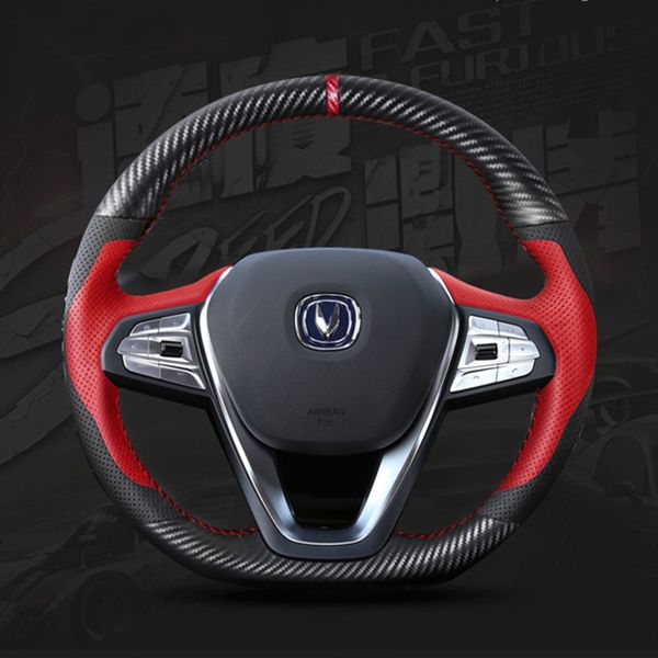 

for changan cs55 cs75 cs35 hand-stitched anti-slip black leather diy steering wheel cover
