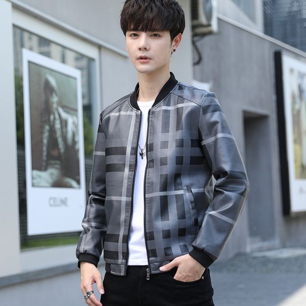 

spring autumn winter thin fit coat men's with plush and thick leather jacket, Black;brown