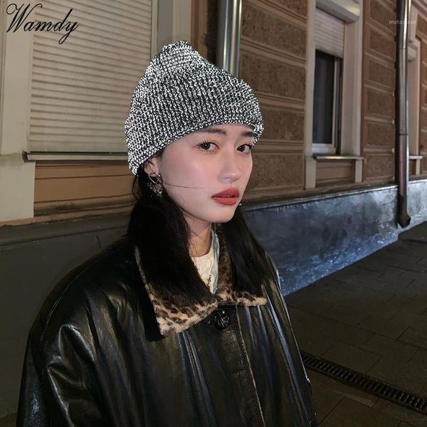 

beanie/skull caps warm women's reflective beanie hat black grey winter thick knitted hip hop cap men's gifts chapeau femme1, Blue;gray