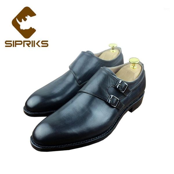 

sipriks imported italian goodyear welted shoes for men genuine leather black double monk straps shoes office work new1