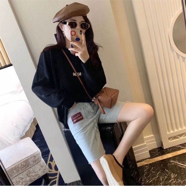 

early autumn fashion trend new women's v-neck letter embroidery fashion casual cotton sweater 201111, White;black