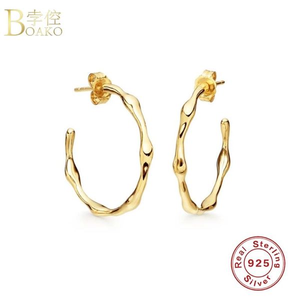 

stud boako 925 sterling silver earrings for women fine jewelry pendiente piercing ohrringe brincos aretes party gifts, Golden;silver
