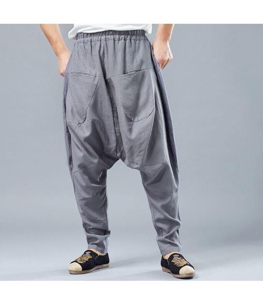 

2021 men lines loose bloomers male occasional fluid big grow wide pants 9pqk, Black;white