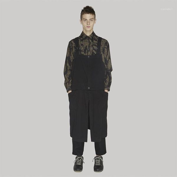 

new men's clothing hair stylist overalls designer oil painting skirt and trousers connection pants plus size costumes1, Black