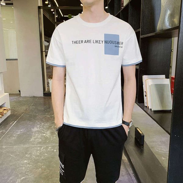 

set 2020 korean short sleeve t-shirt fashion men's sports casual handsome with shorts summer wear, Gray