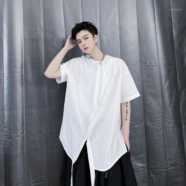 

male women japan karajuku streetwear loose vintage fashion couple shirts men ribbon splice short sleeve casual pullover shirt1, White;black