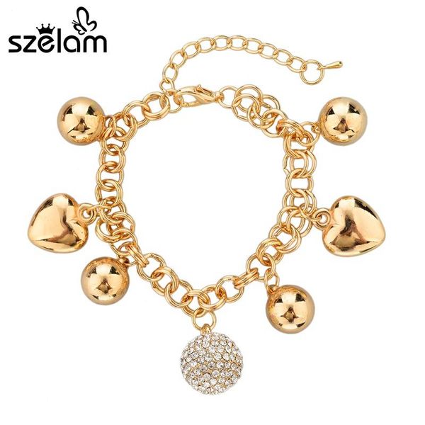 

szelam low ball shape imitation charm bracelets & bangles for women gold crystal couple bracelet femme jewelry sbr140195, Black